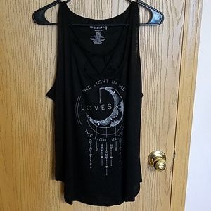 Black graphic moon tank top